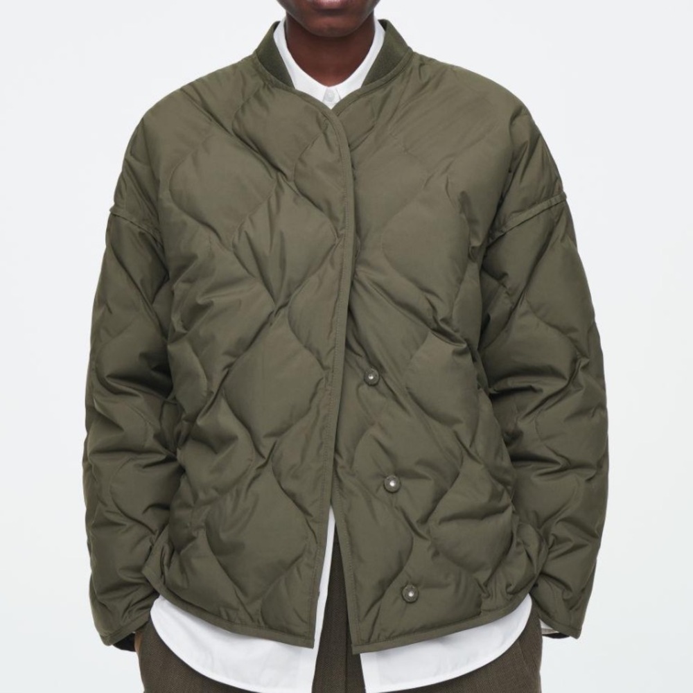 COS Oversized Quilted Jacket, Army Green, Women’s XS